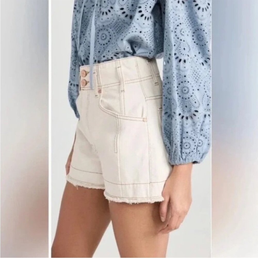 Ulla Jhonson Denim The Charlotte Shorts Wide Leg High Waisted Cream Brown Sz 29